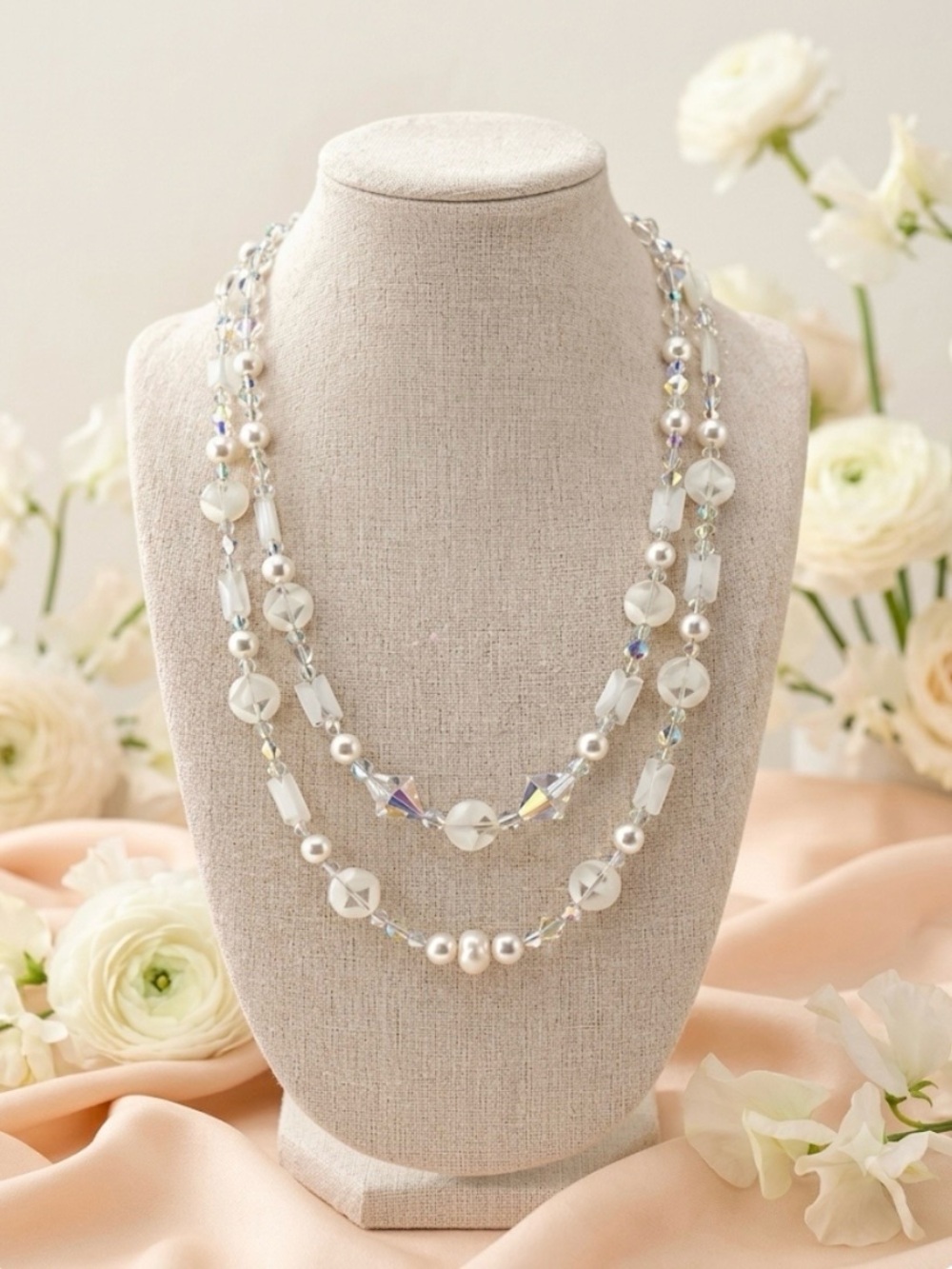 Kelco | Aurora Strand Venetian Glass, Fresh Water Pearls & AB Crystals Necklace